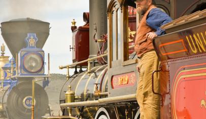 Golden Spike Trains with Train Conductor at the Golden Spike National Historic Park